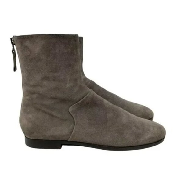 Carritz Gray Italian Suede Leather Almond Toe Zipper Ankle Boots - Size 8.5 - Picture 3 of 8